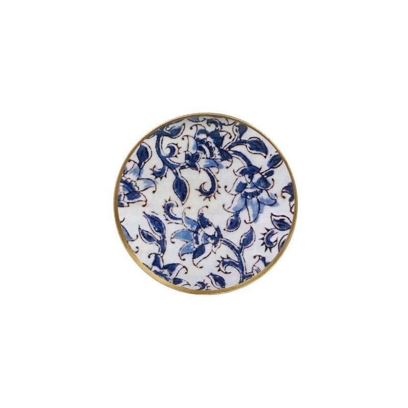Plateau rond métal émaillé Ispahan, bordure dorée