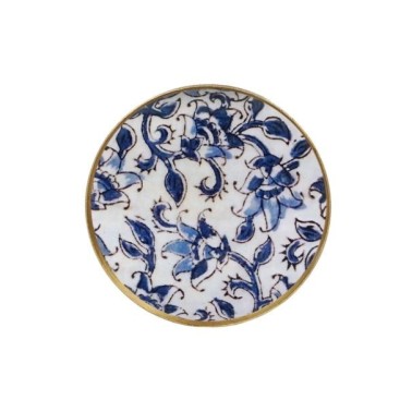 Plateau rond métal émaillé Ispahan, bordure dorée